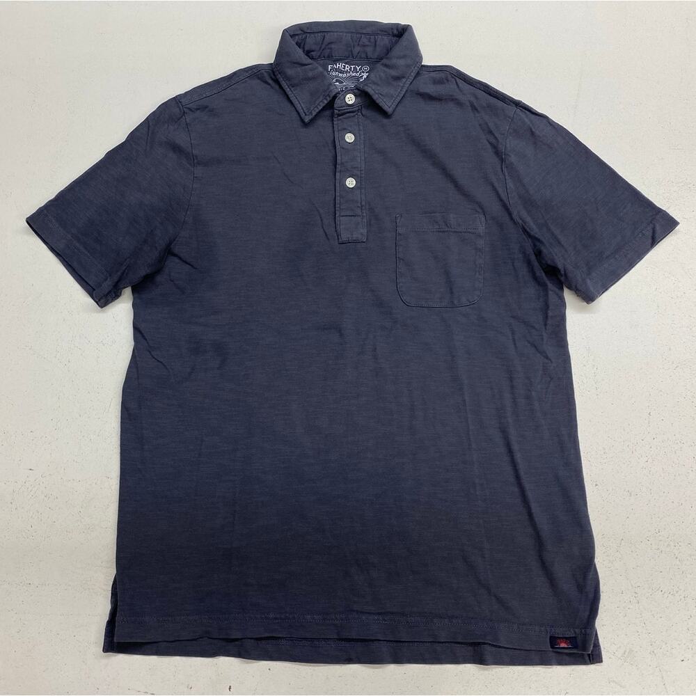 Men Faherty Sun Washed Organic Cotton pocket short sleeve polo shirt M - Picture 2 of 4